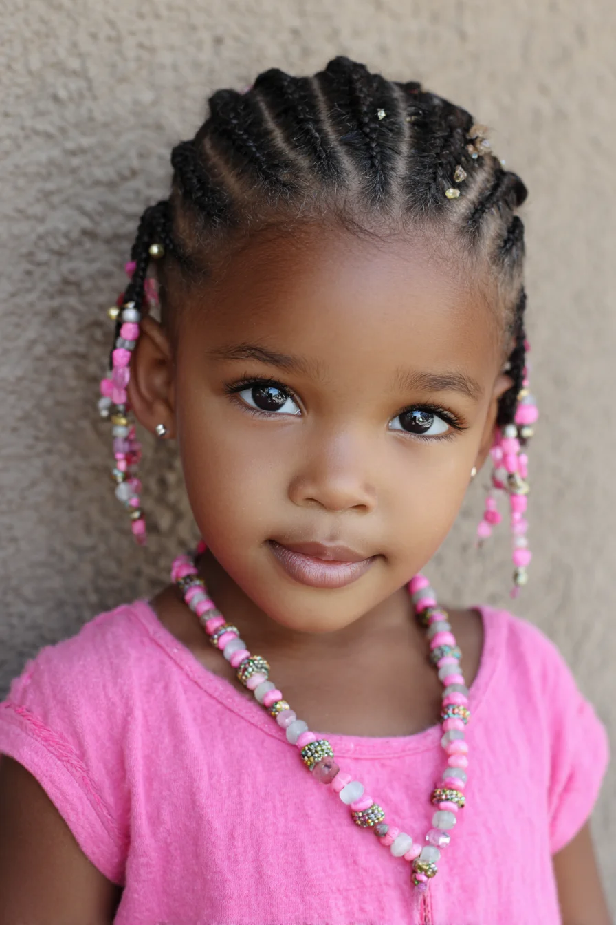 Thin Cornrow Braids with Colorful Beaded Ends — Protective Kids’ Style