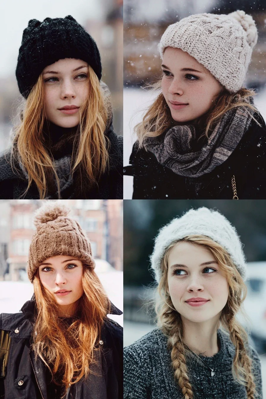 Tousled Beanie-Friendly Waves & Loose Braids — Textured Winter Hairstyle