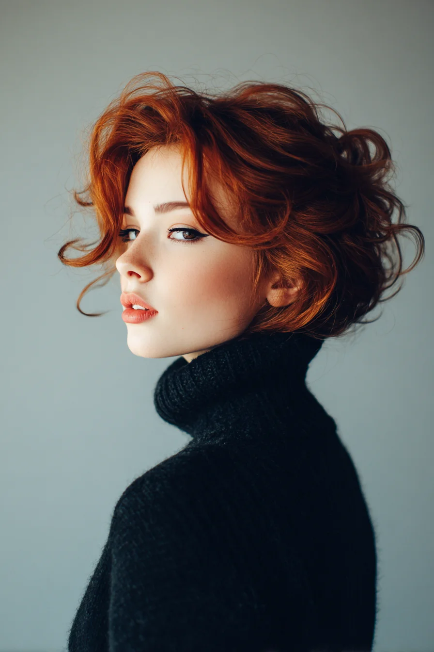 Tousled Red Short Bob with Voluminous Waves and Face‑Framing Fringe
