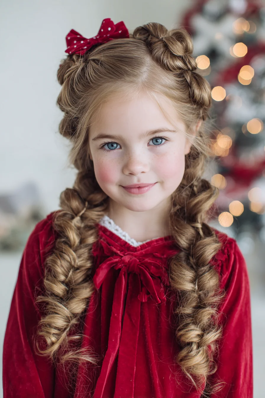 Twisted Crown with Double Rope Braids and Spiral Curls