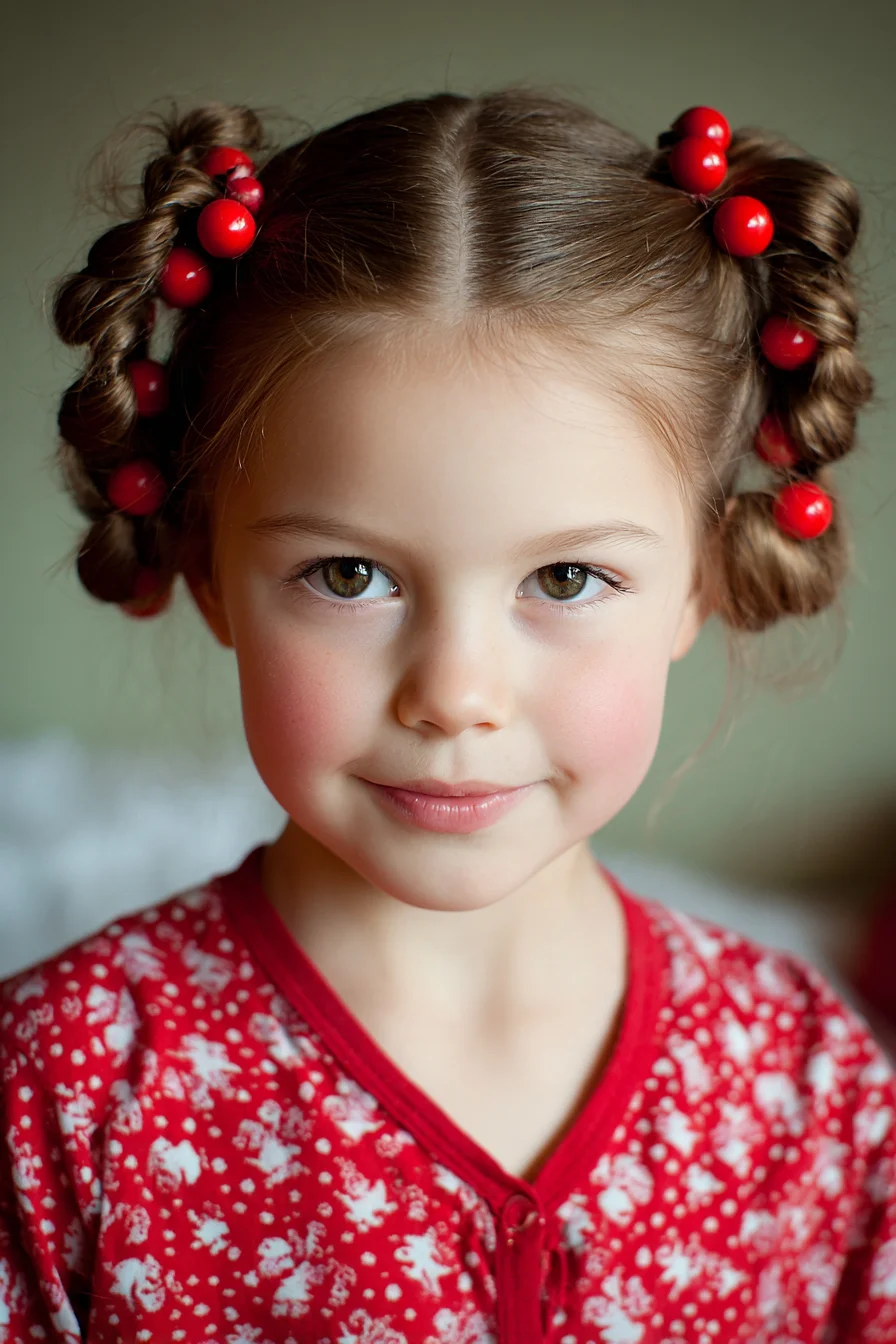 Twisted Double Pigtails with Red Bead Accents — Kids Braided Updo