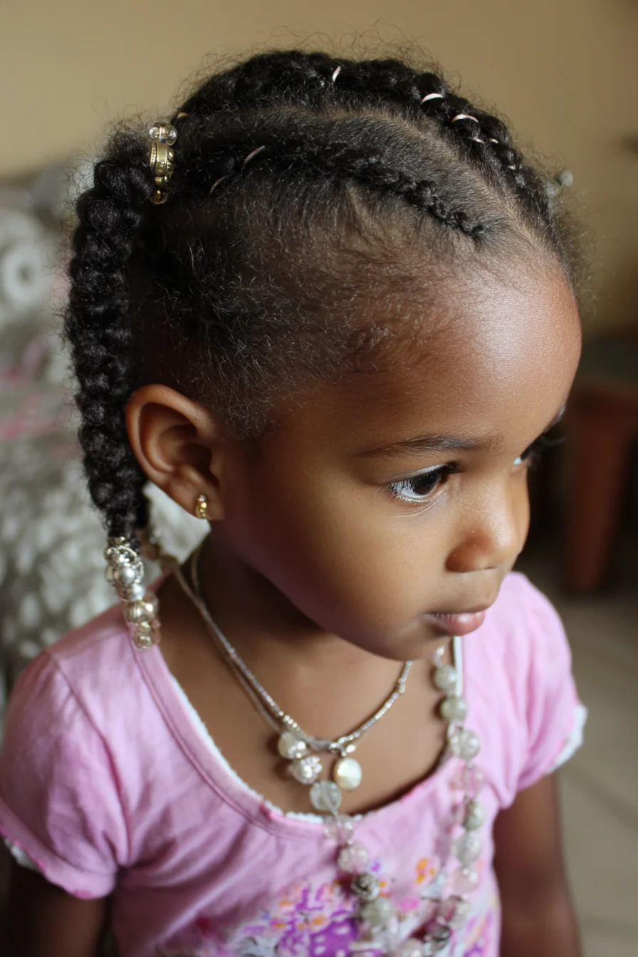 Two-Strand Feed-In Cornrows with Beaded Ends for Natural 3–4 Hair