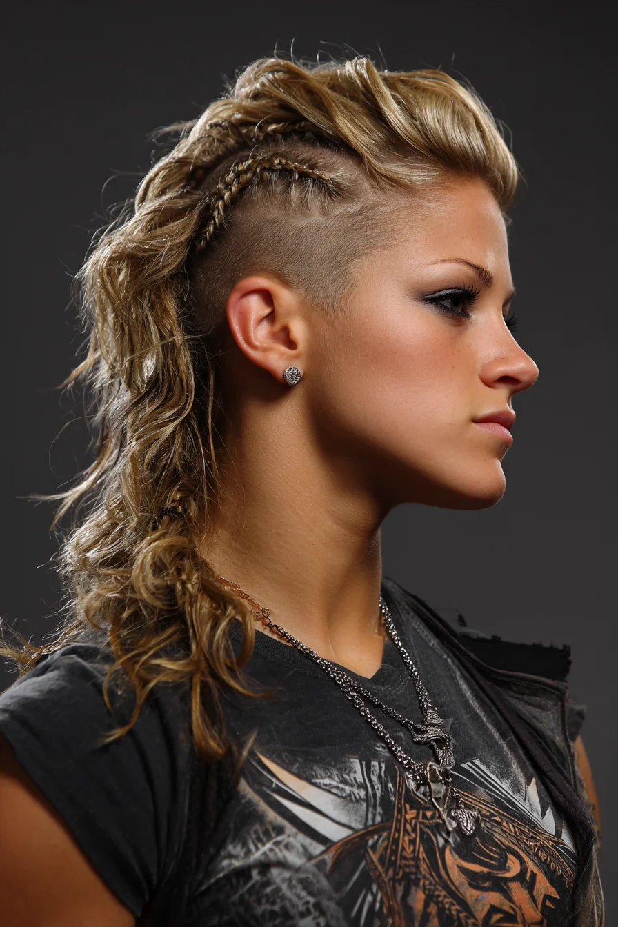 Undercut Mohawk with Tight Side Braids and Wavy Textured Back