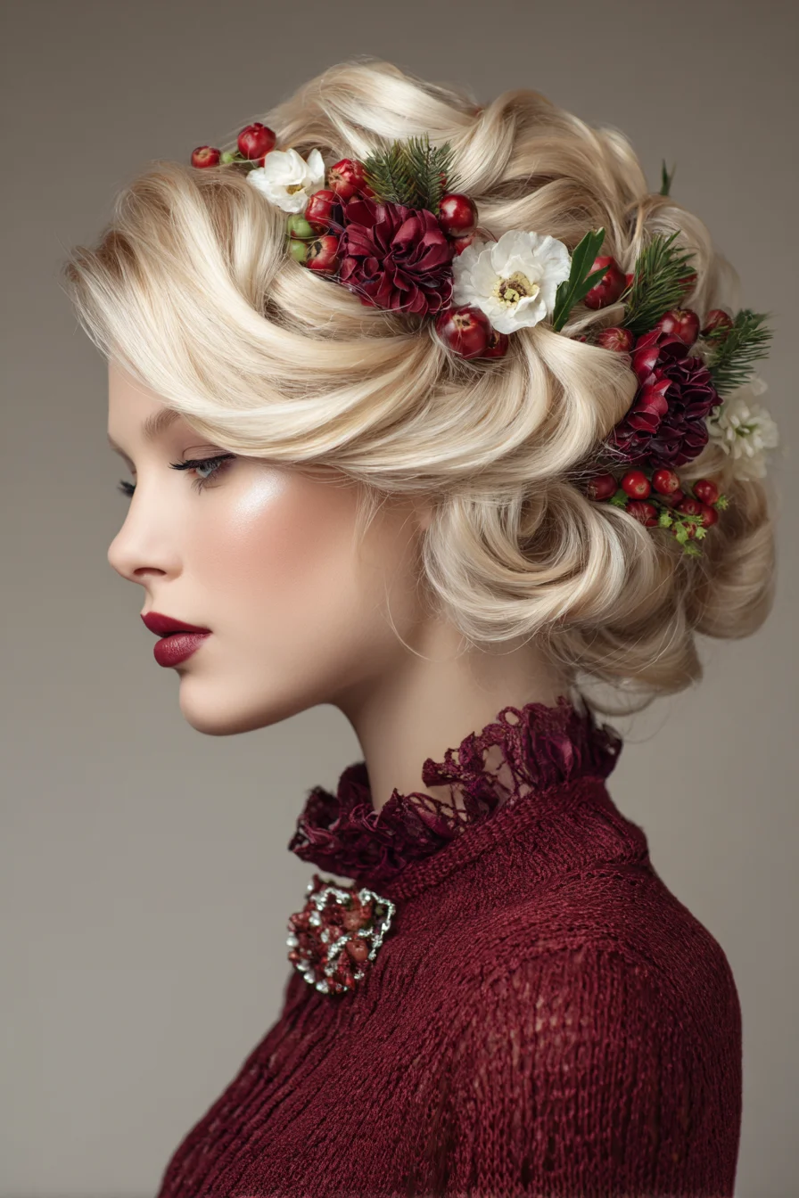 Vintage Floral Twisted Chignon Updo for Medium-Long Hair
