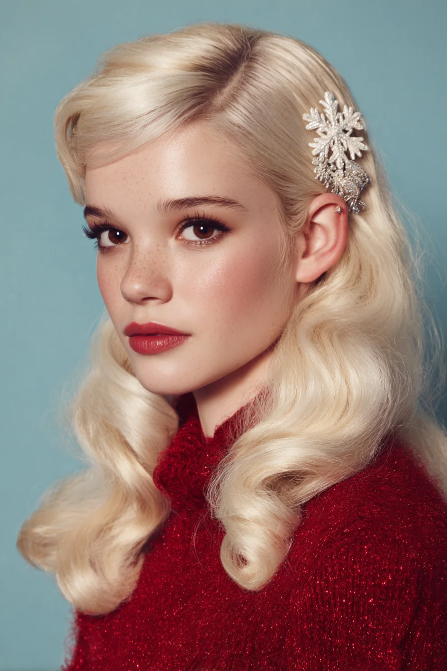 Vintage Hollywood Waves with Deep Side Part and Sparkle Clip