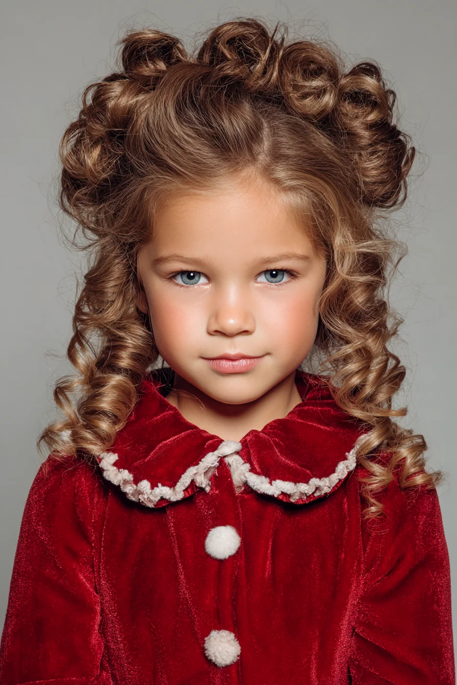 Vintage Ringlet Curls with Mini Top Buns — Childrens Formal Hairstyle