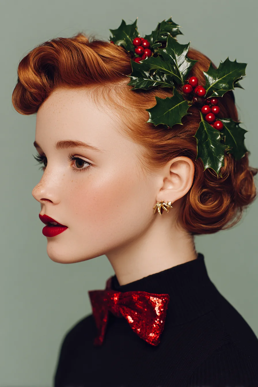 Vintage Rolled Bangs with Low Side Chignon — Pin-Up Holiday Hairstyle