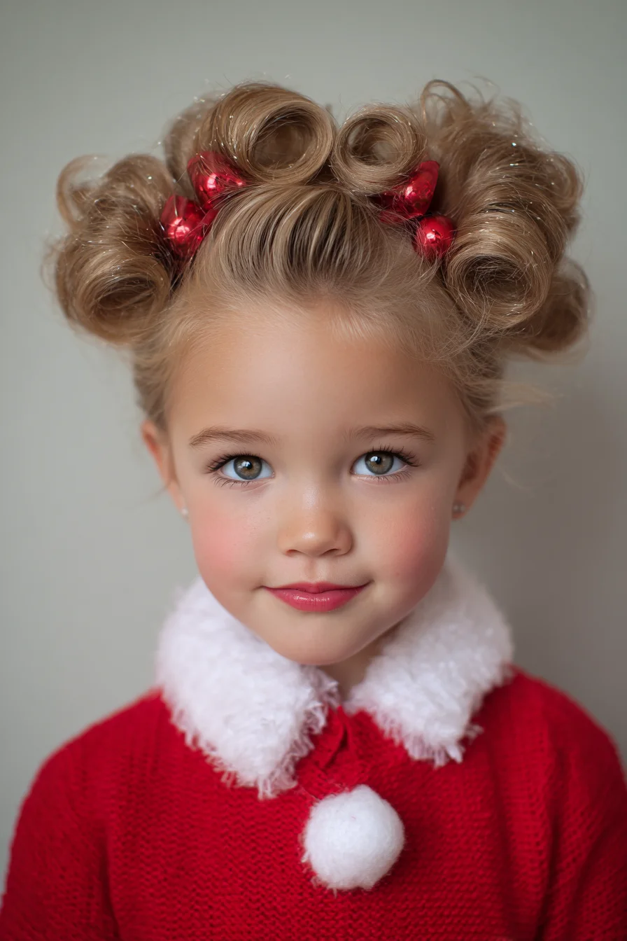 Vintage Rolled Barrel Curls Updo with Festive Hair Ornaments