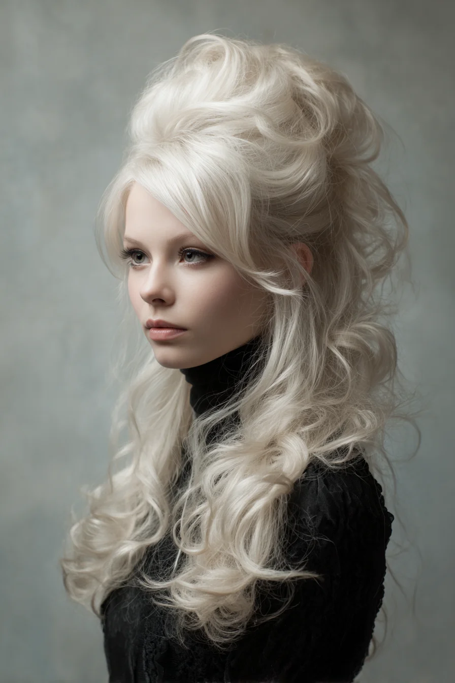 Vintage Voluminous Half-Up Beehive with Soft Cascading Curls