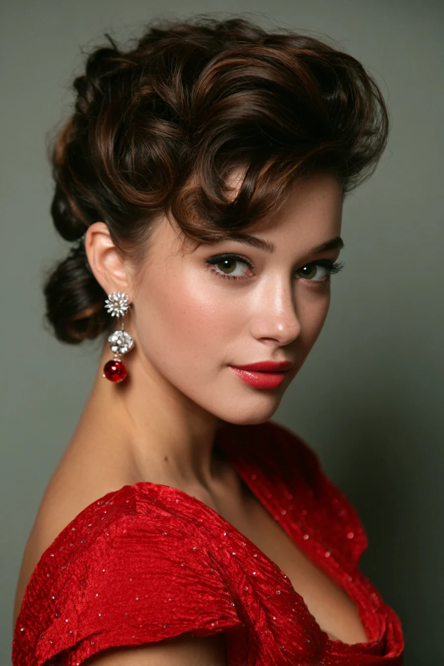 Vintage Voluminous Updo with Soft Finger Waves and Low Chignon