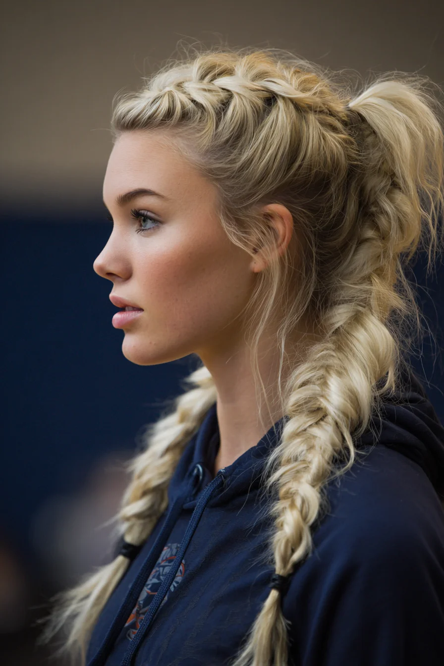 Voluminous Double Dutch Braids Transitioning into Loose Fishtails