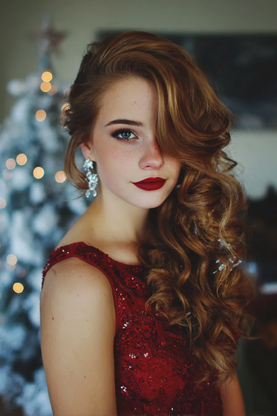 Voluminous Side-Swept Hollywood Curls — Long, Thick Hair Styling