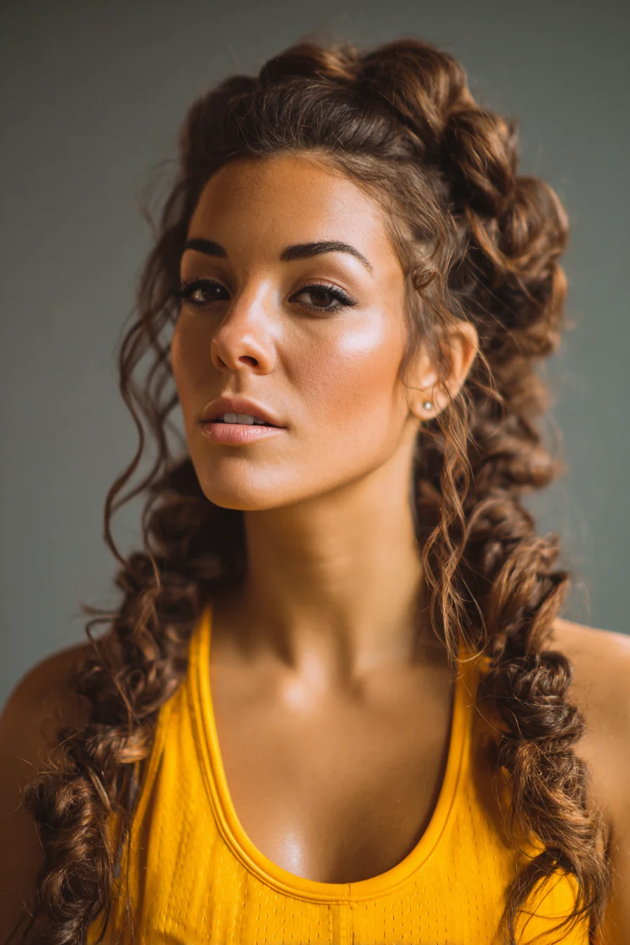 Voluminous Textured Double Braids with Loose Face‑Framing Curls