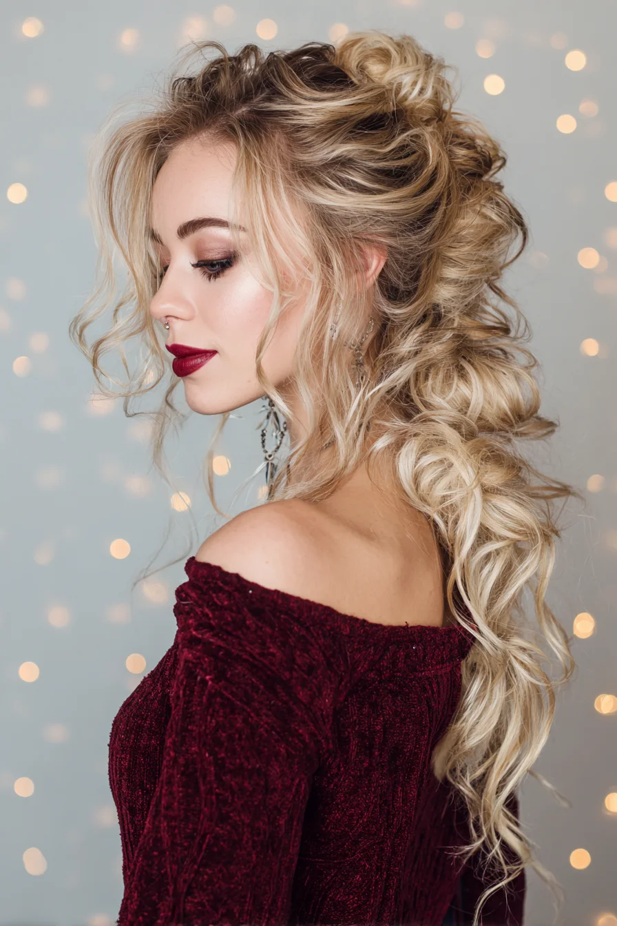 Voluminous Textured Messy Boho Ponytail for Long Wavy Hair