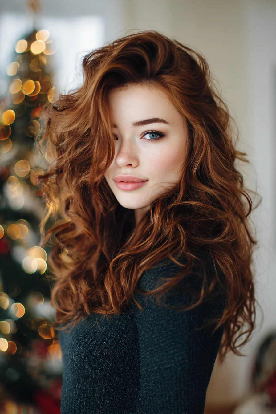 Voluminous Tousled Copper Curls — Long Layered Waves