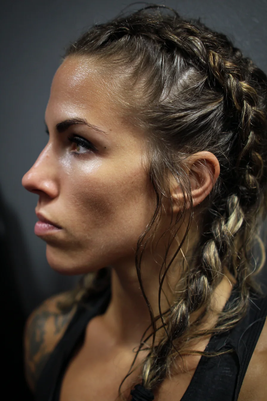 Wet‑Look Double Dutch Braids with Face‑Framing Wisps