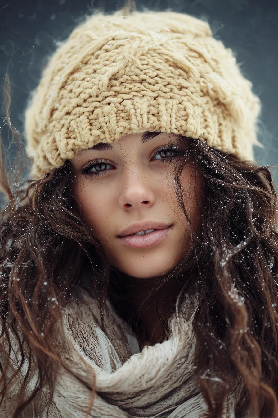 Winter-Friendly Long Natural Waves — Textured Wavy Hair Styled for a Beanie