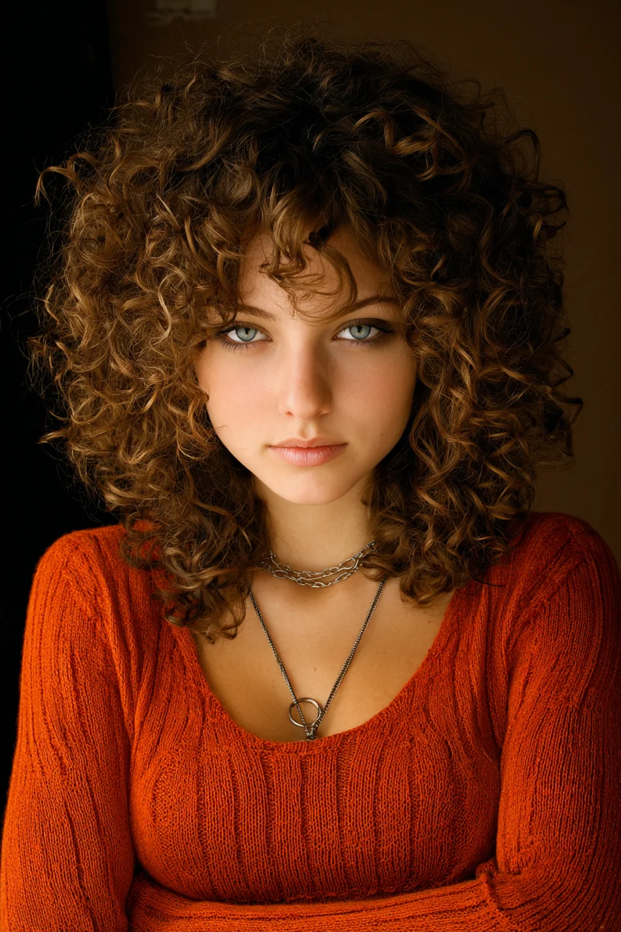 Big Bouncy Curly Lob with Soft Face-Framing Bangs