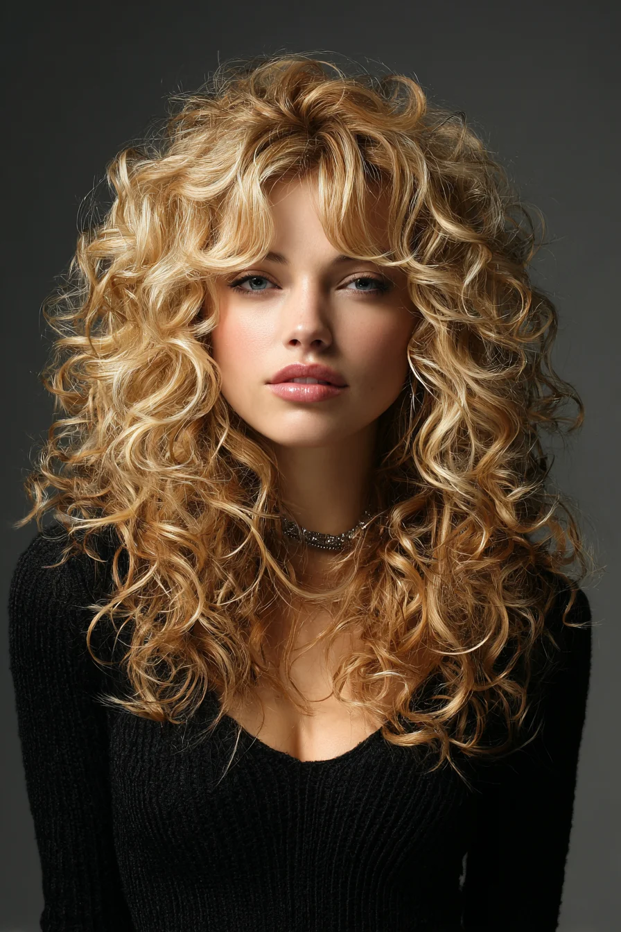 Big Layered Curls with Curtain Bangs for Maximum Volume