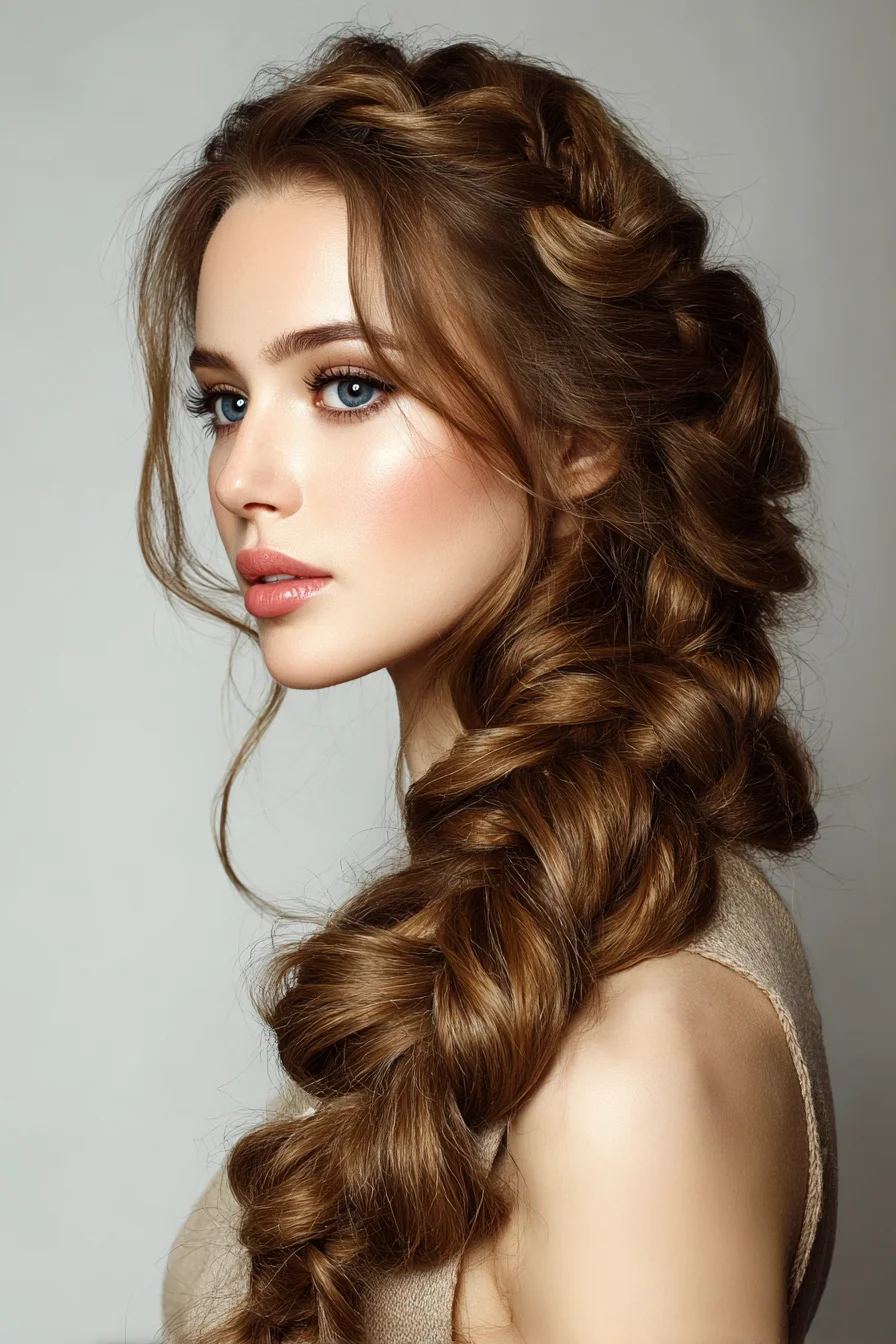 Big Loose Side Braid for Romantic, Thick Hair