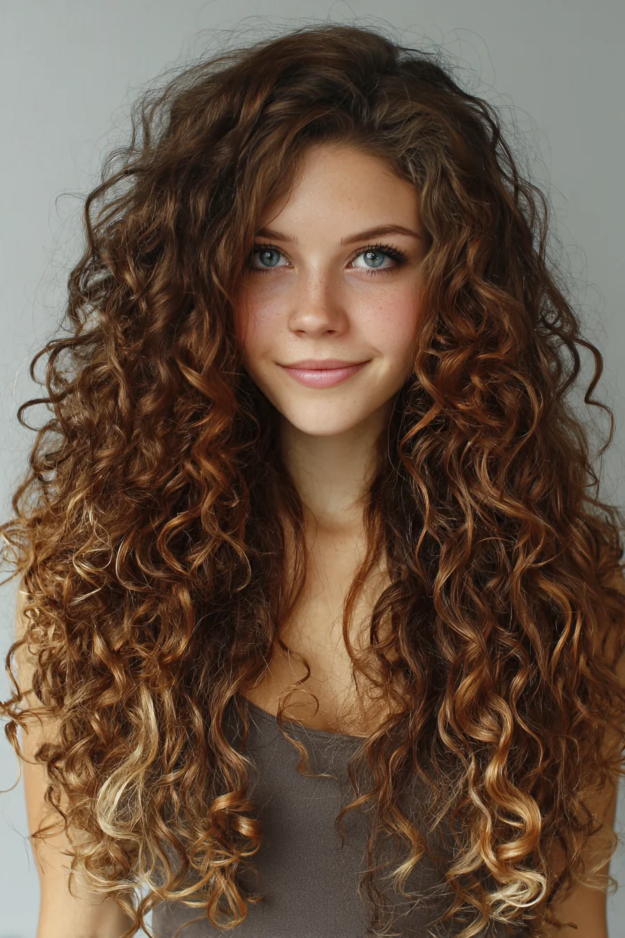 Big Natural Curls with Face-Framing Highlights and Volume