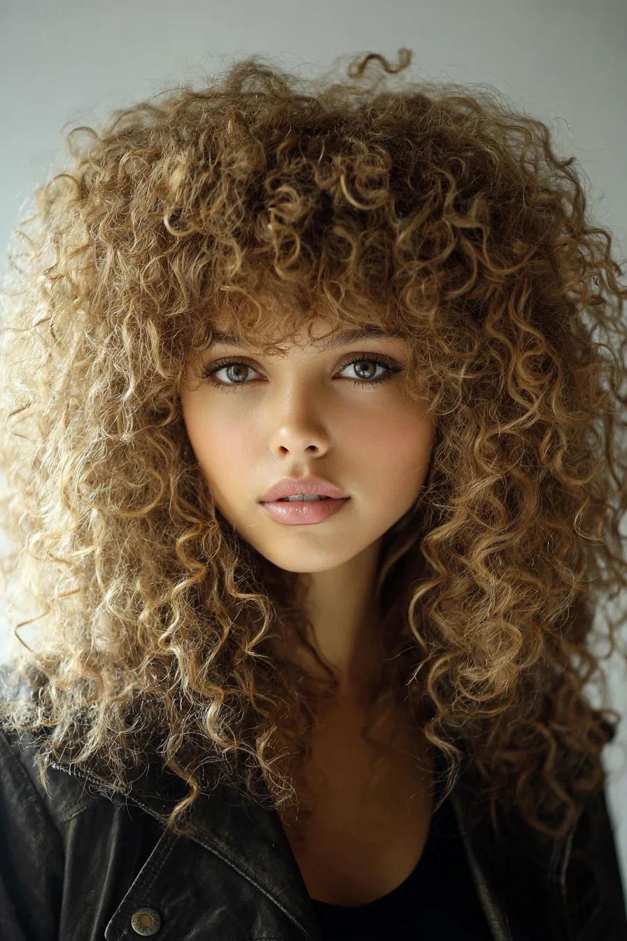 Big Voluminous Curls with Short Wispy Fringe for Texture