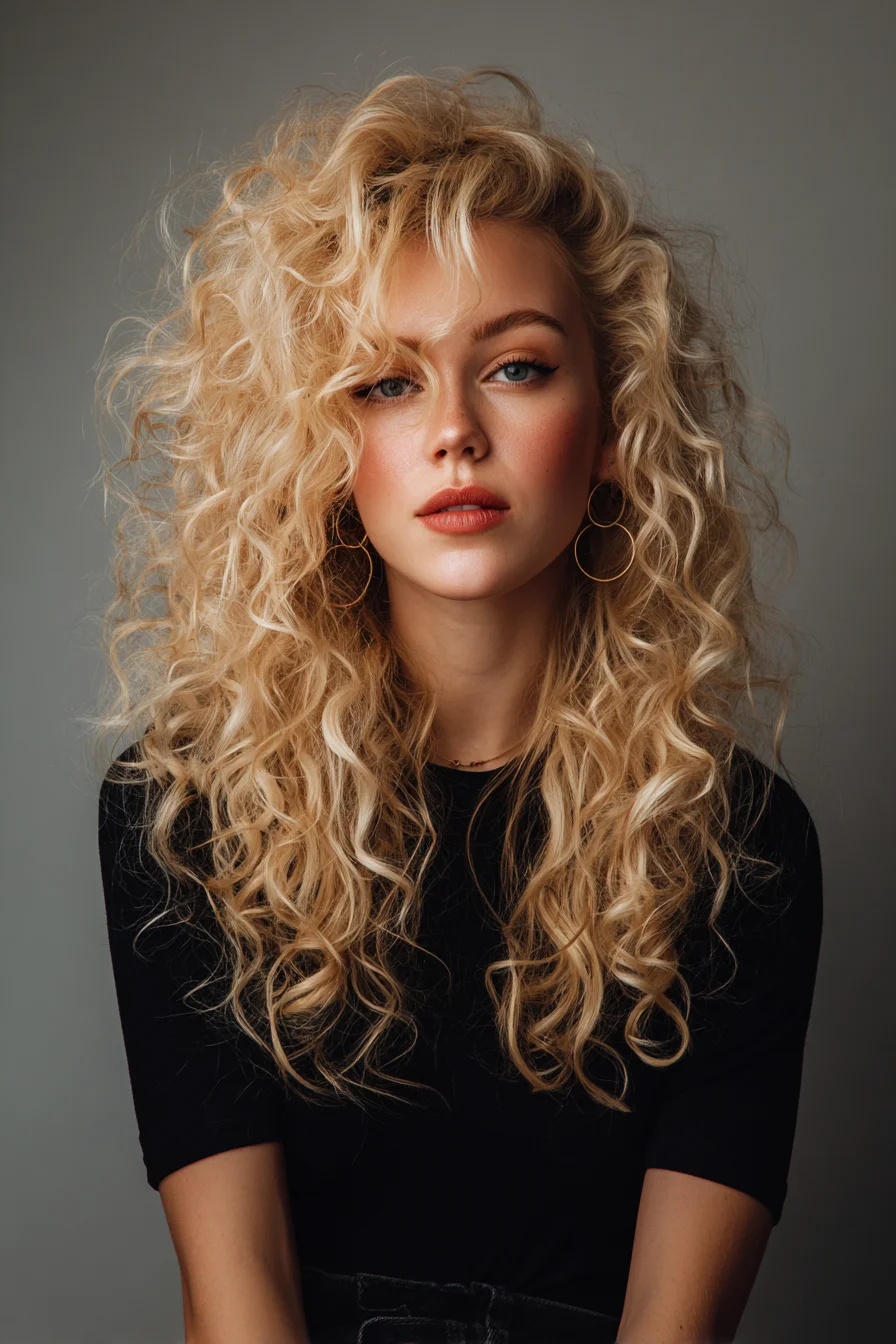 Big Voluminous Curly Hair with Face-Framing Layers