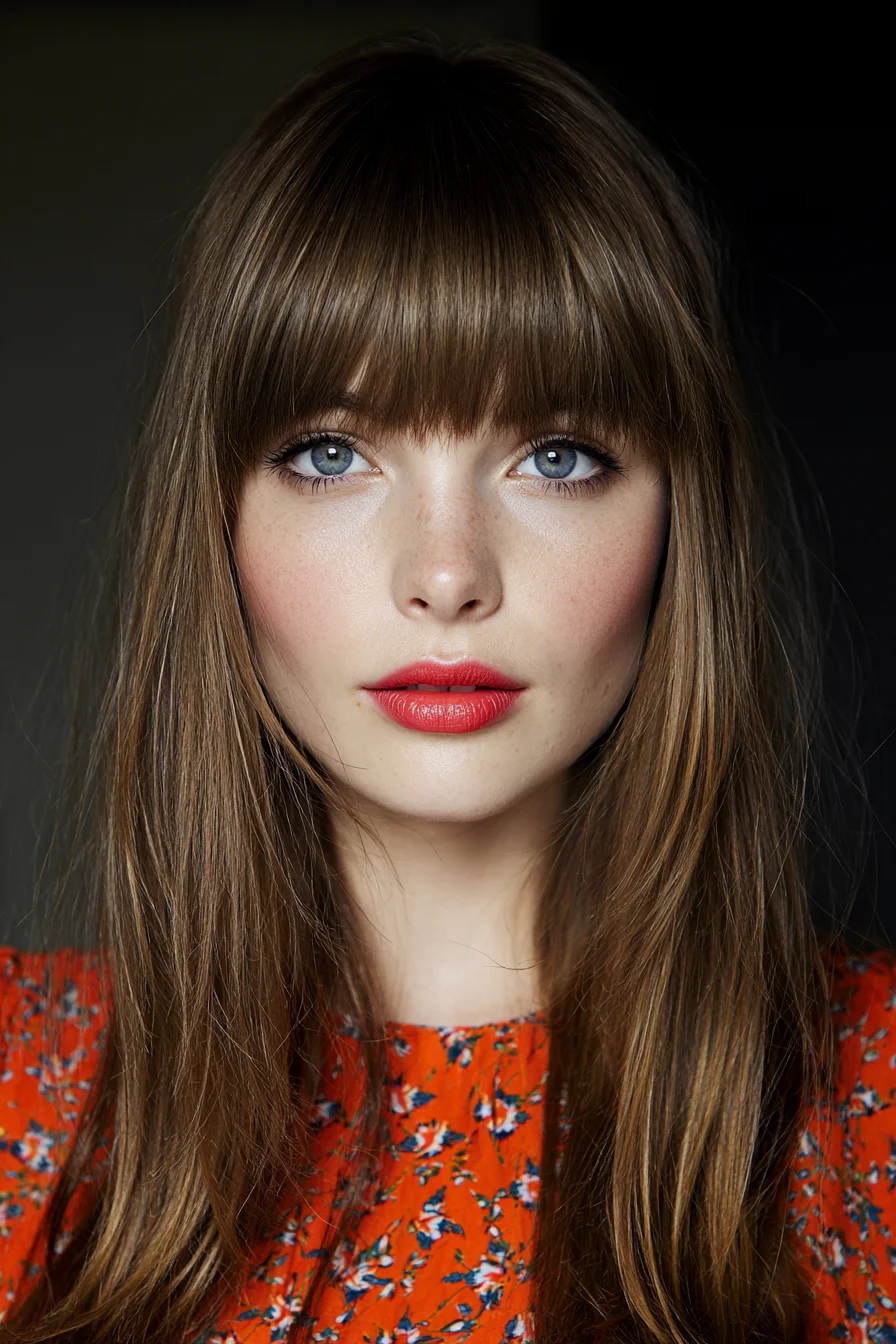 Blunt Fringe and Long Natural Layers for Everyday Wear