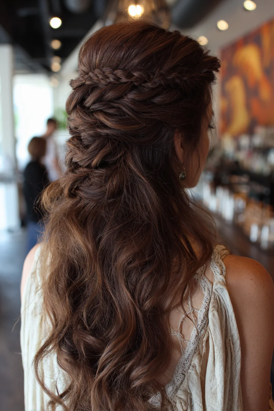 Boho Braided Half-Up with Loose Romantic Waves