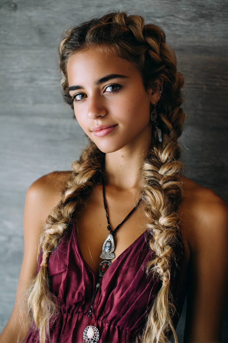 Boho Chunky Double Braids for Beachy, Effortless Vibes