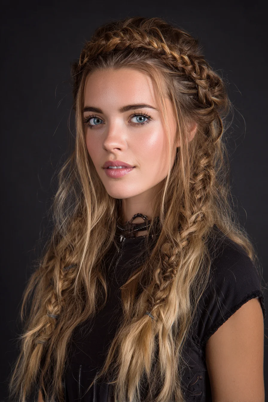 Boho Double Braids with Crown Braid Effortless Texture
