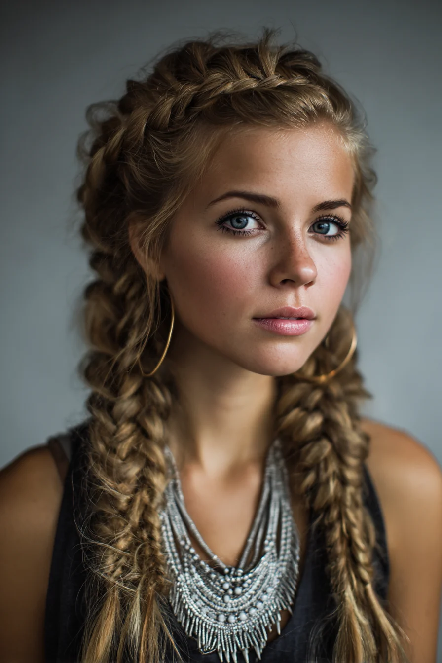 Boho Double Dutch Braids with a Soft Crown Braid