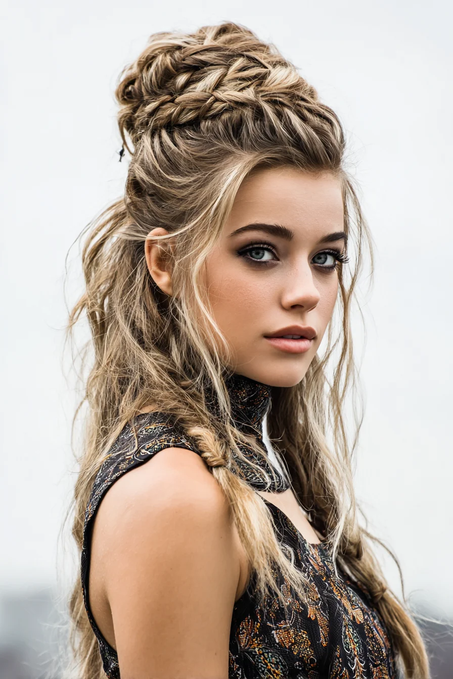 Boho Half-Up Braided Updo with Messy Texture Vibe