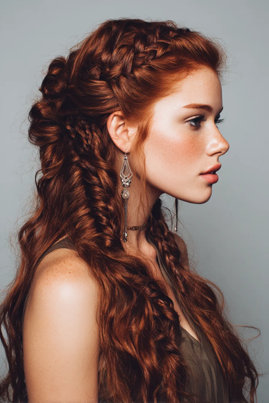 Boho Half-Up Braids with Textured Waves and Fishtails