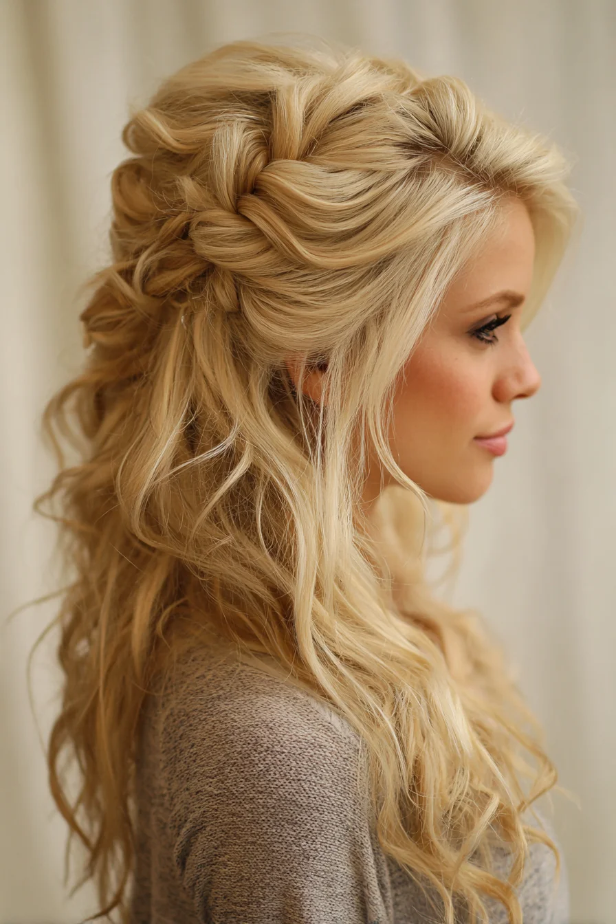 Boho Half-Up French Twist with Loose Waves and Effortless Volume