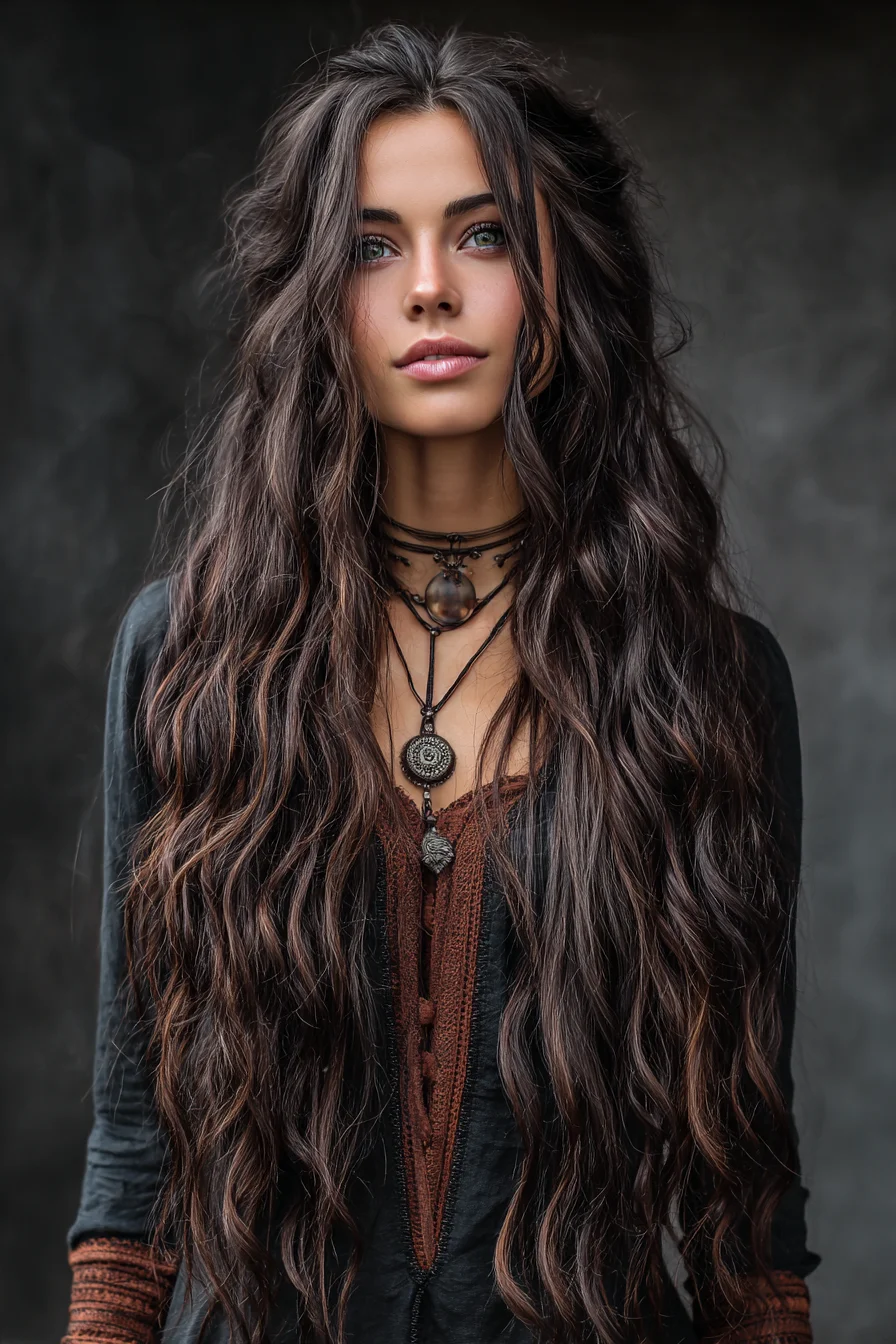 Boho Half-Up with Beachy Waves for Long, Thick Hair