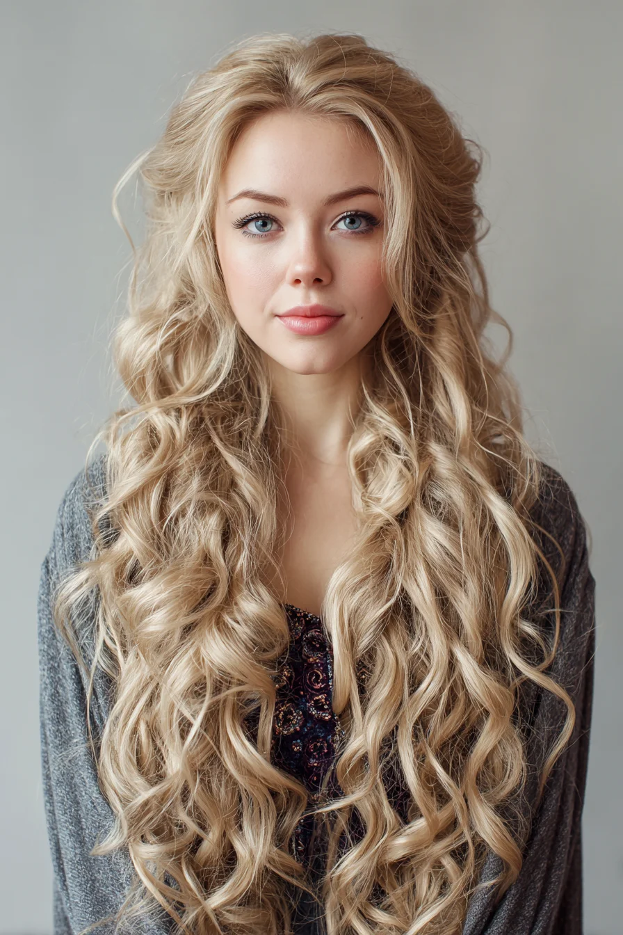 Boho Half-Up with Loose, Romantic Curls and Soft Volume