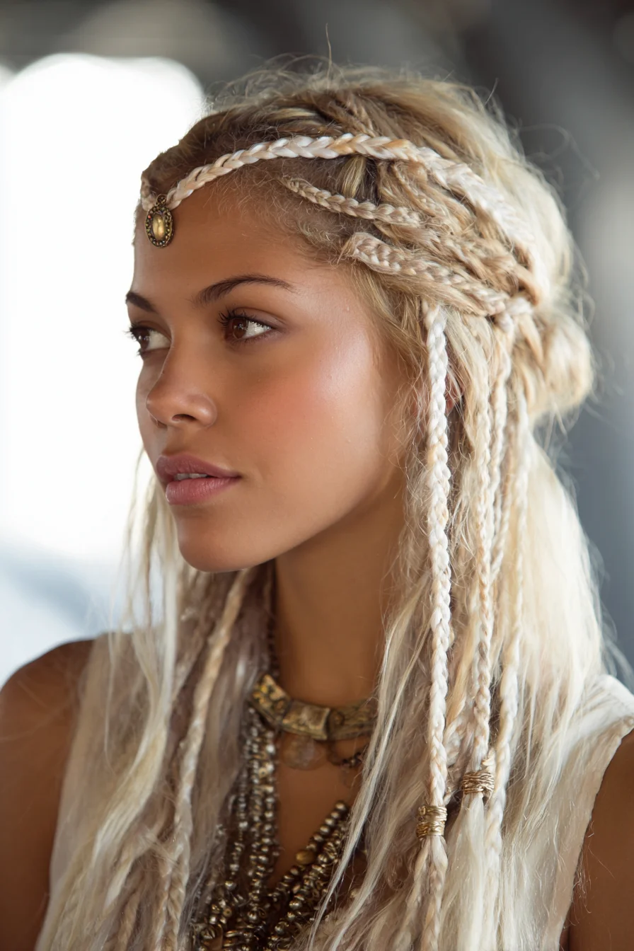 Boho Micro Braids with Loose Beachy Ends and Headpiece