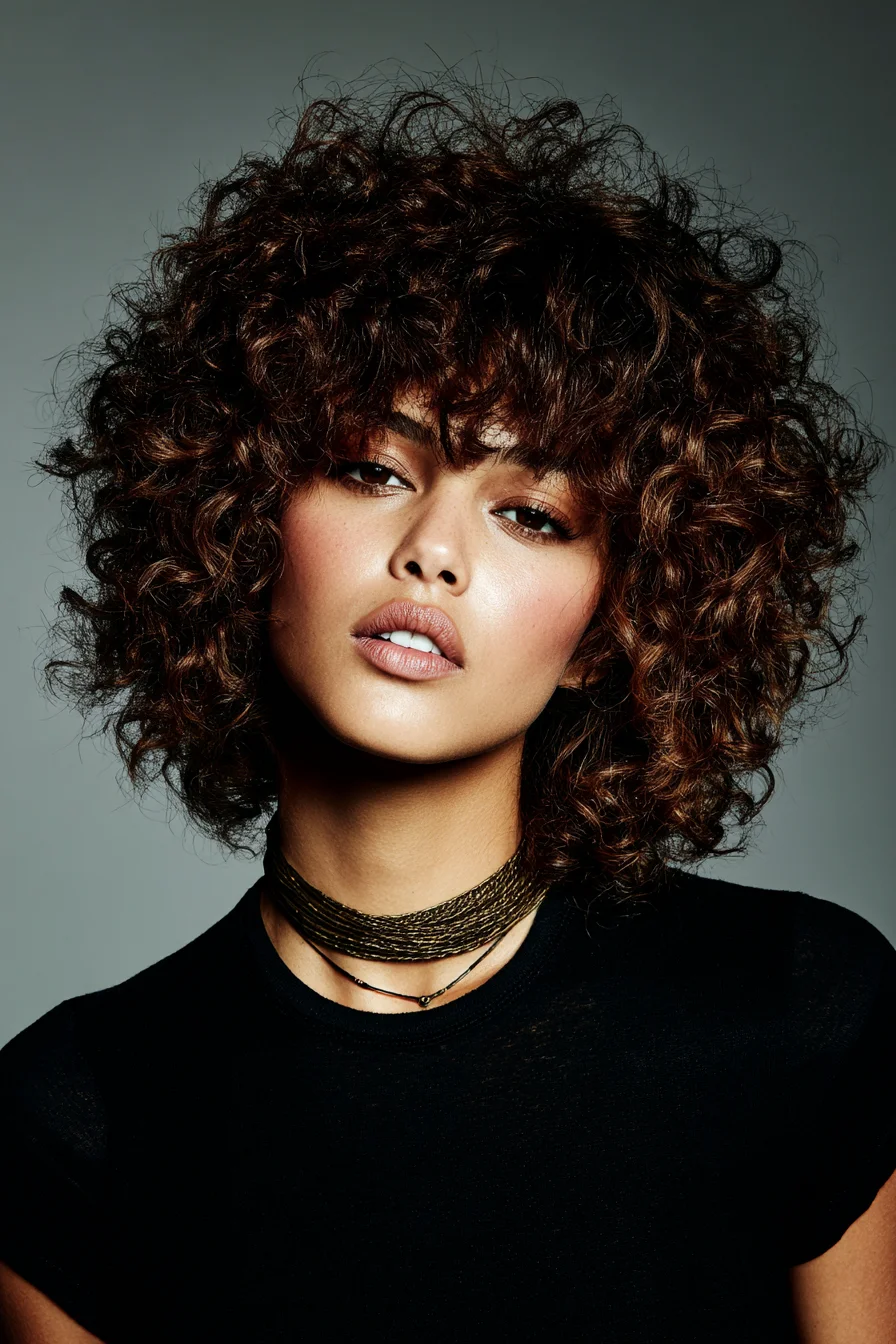 Bouncy Curly Bob with Soft Fringe for Lots of Volume