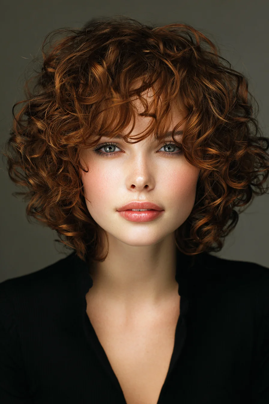 Bouncy Short Curly Bob with Soft Curtain Fringes
