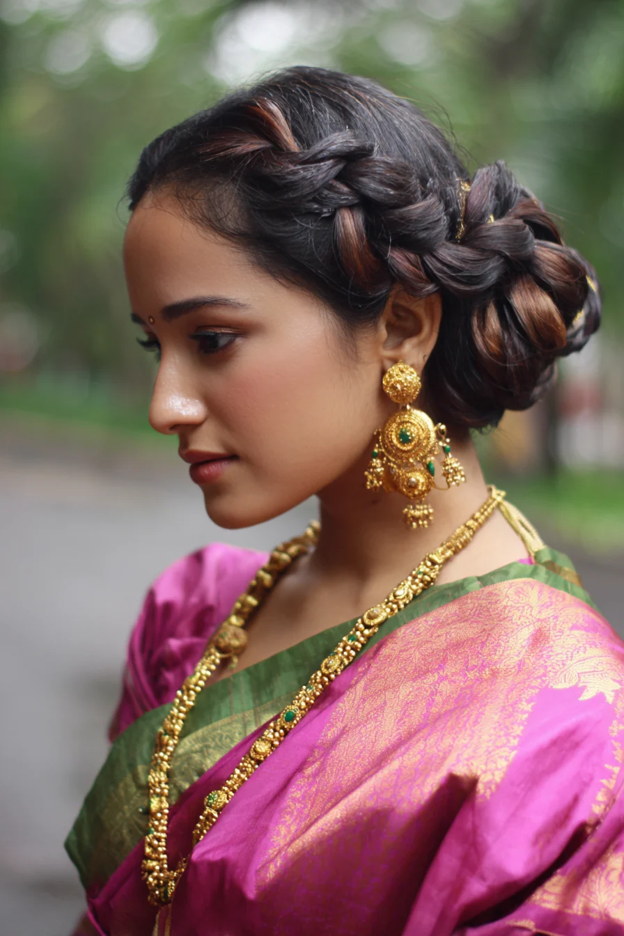 Braided Crown Into Low Twisted Bun for Festive Looks