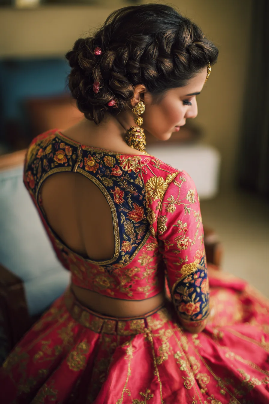 Braided Crown Into Textured Low Bun for Weddings