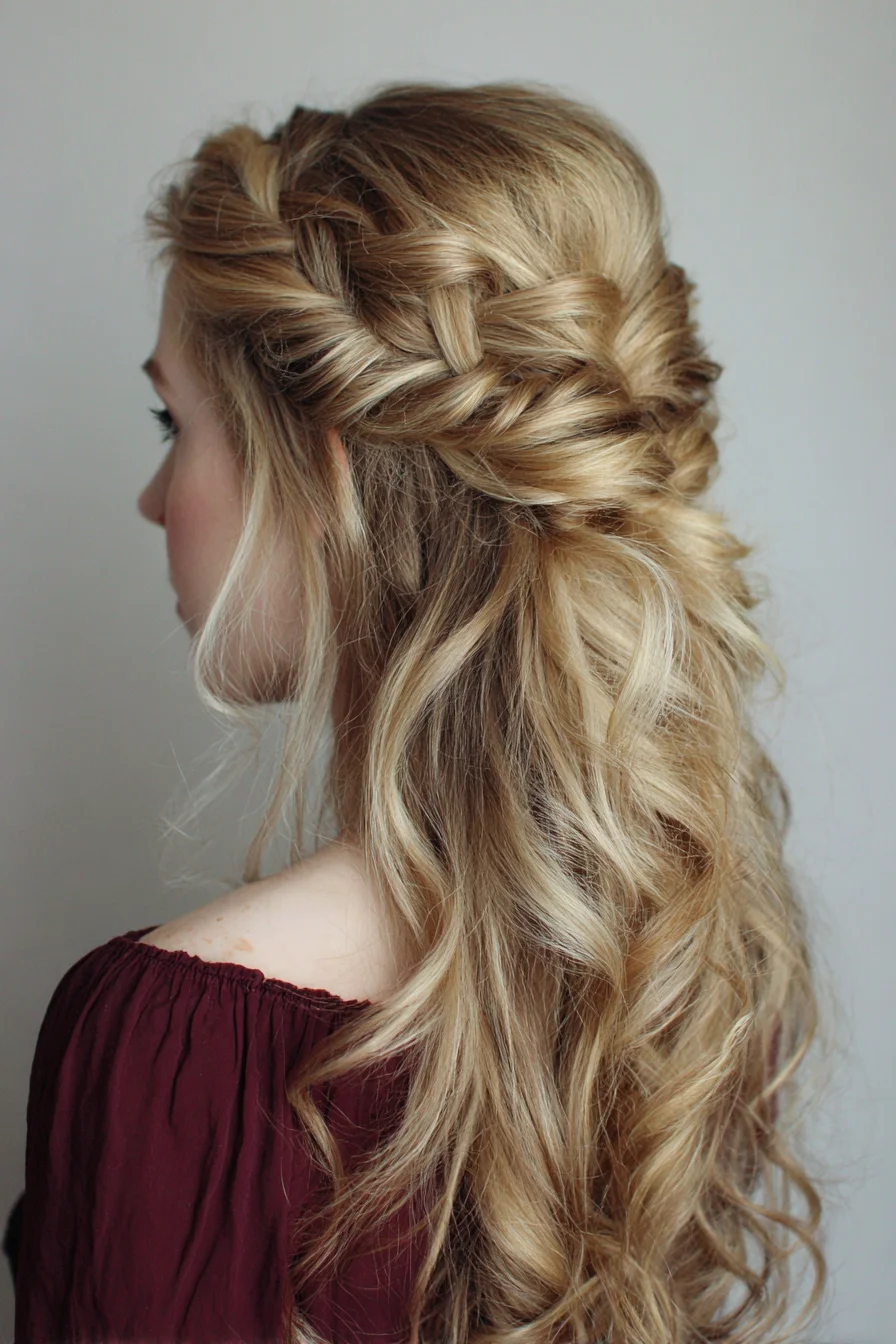 Braided Half-Up with Soft Waves for Romantic Days