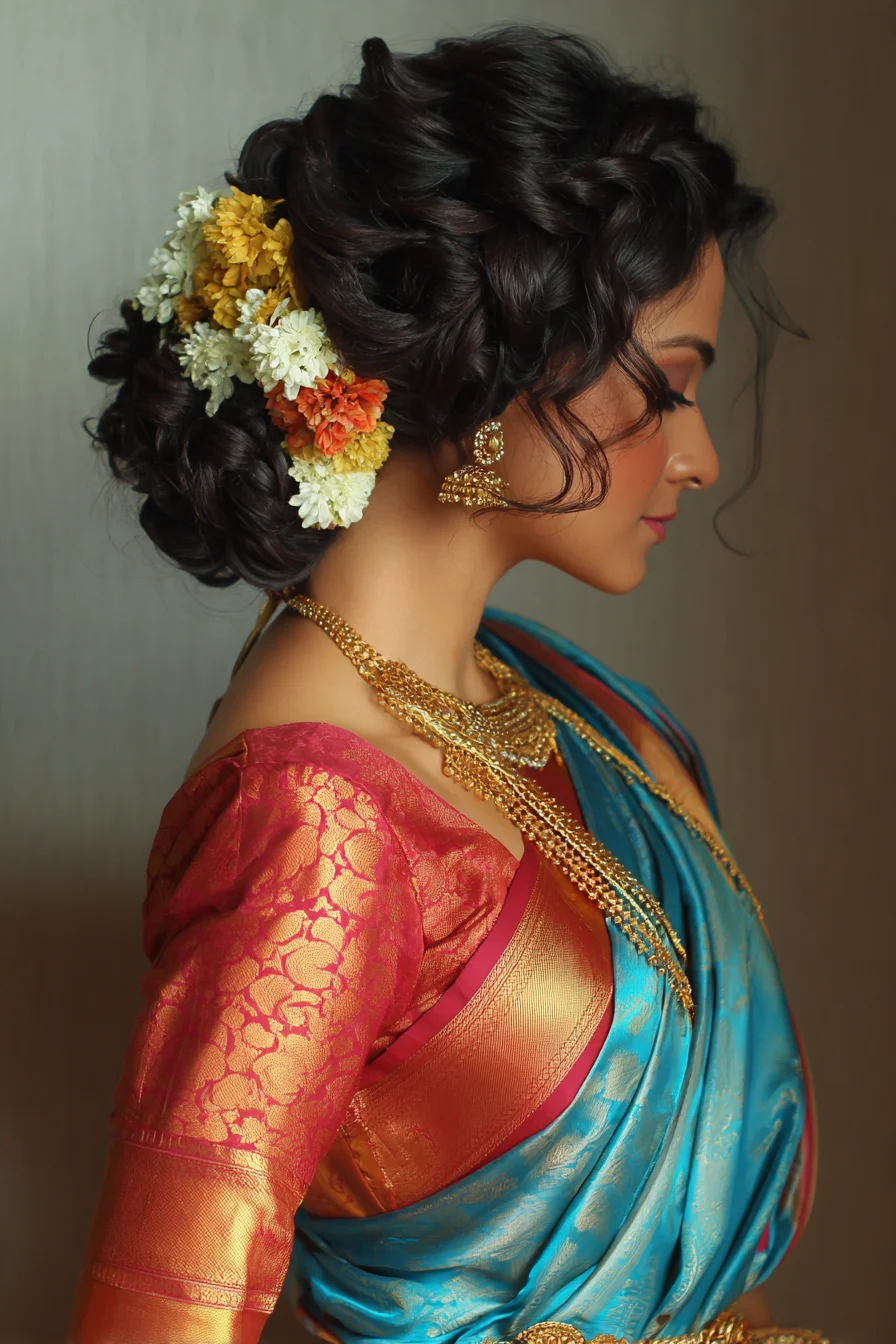 Braided Low Bun with Fresh Flowers for Weddings