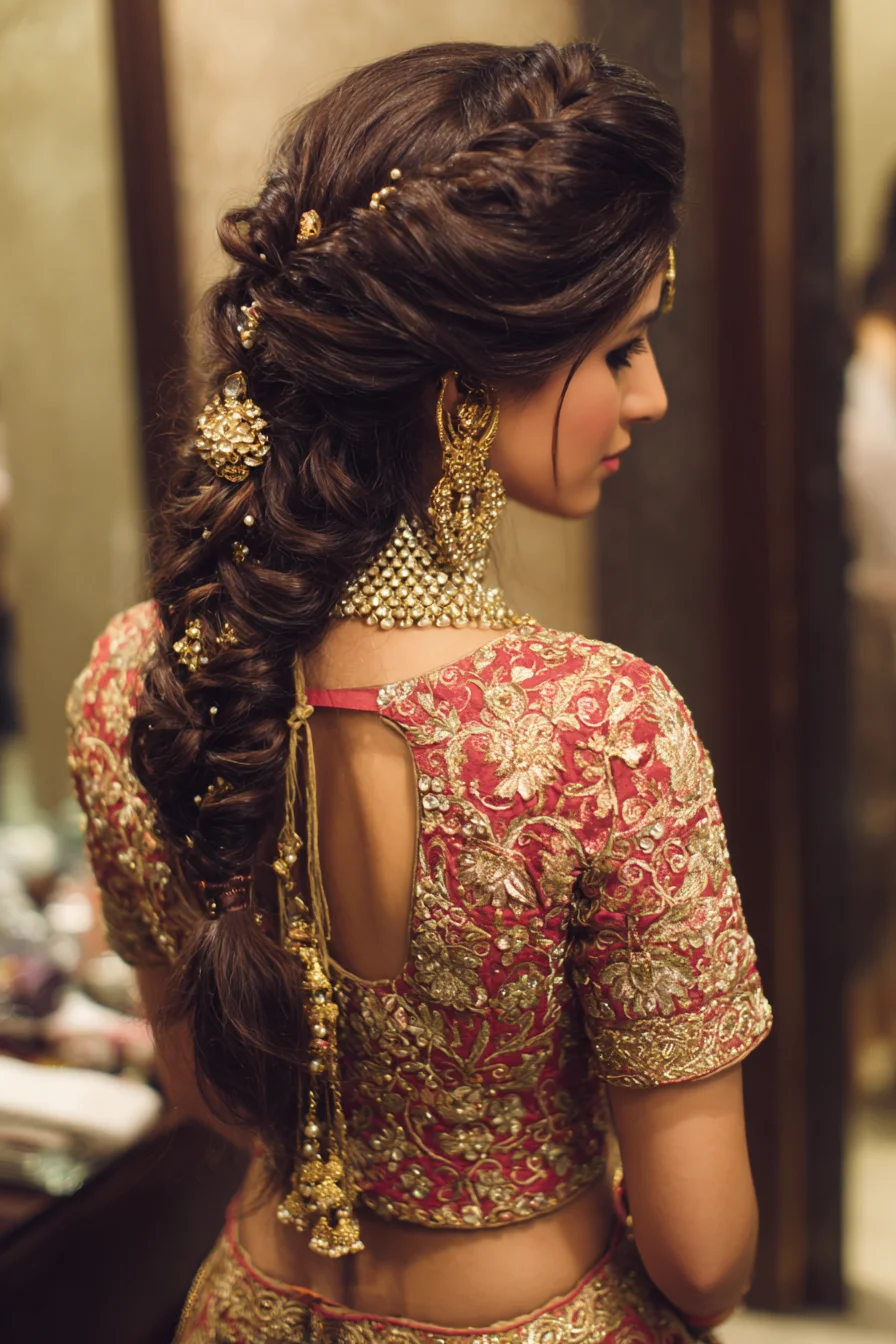 Braided Low Fishtail with Bridal Hair Accessories