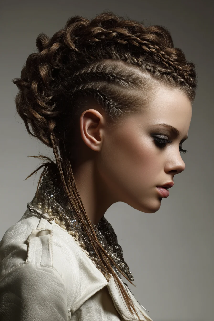 Braided Mohawk with Twists and Tiny Braids for Events