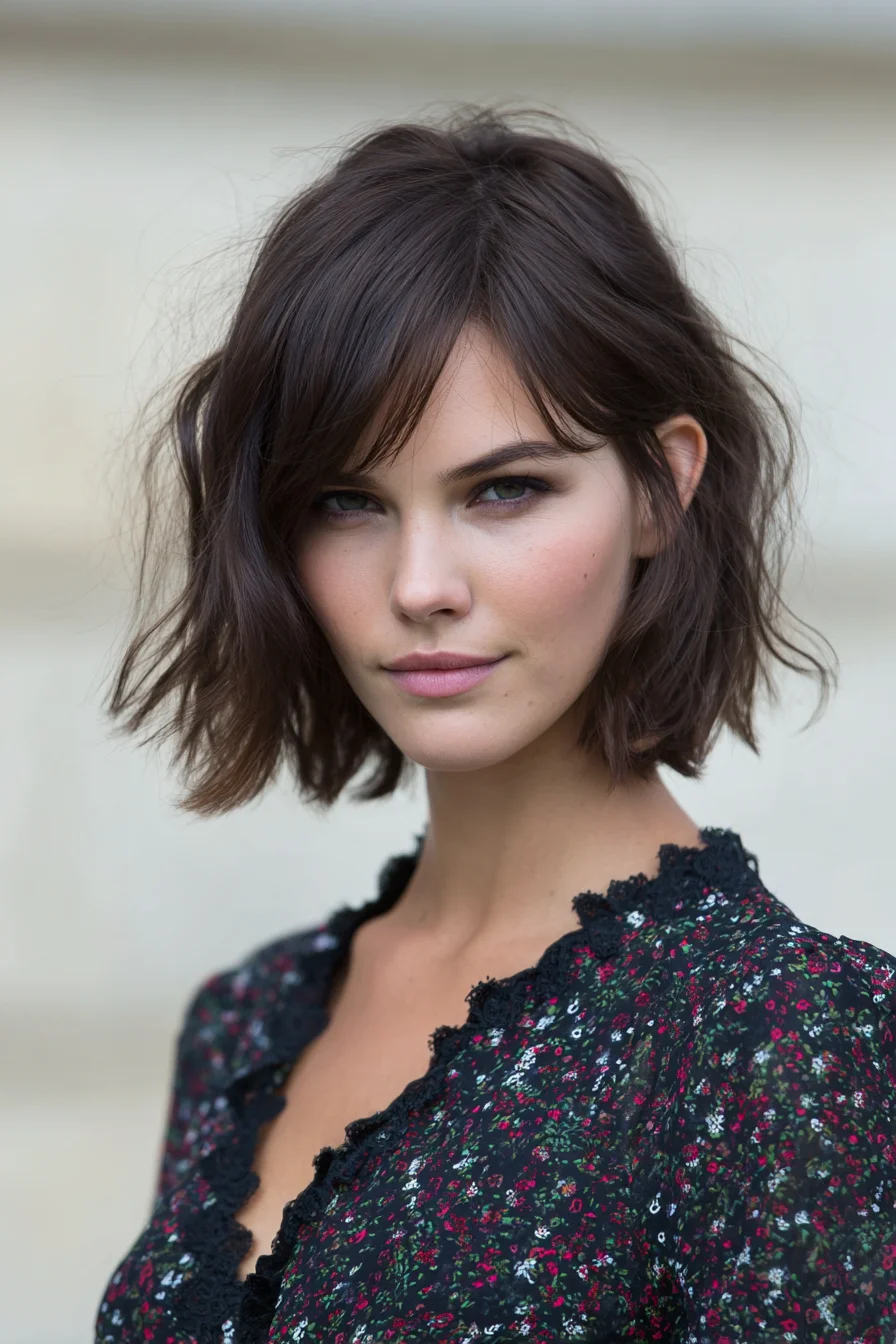 Chic Tousled Bob with Wispy Curtain Bangs Effortless