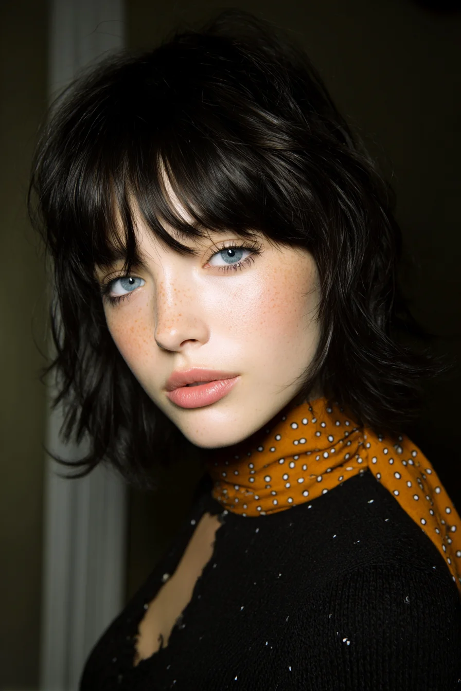 Choppy Shag Bob with Wispy Curtain Bangs and Texture