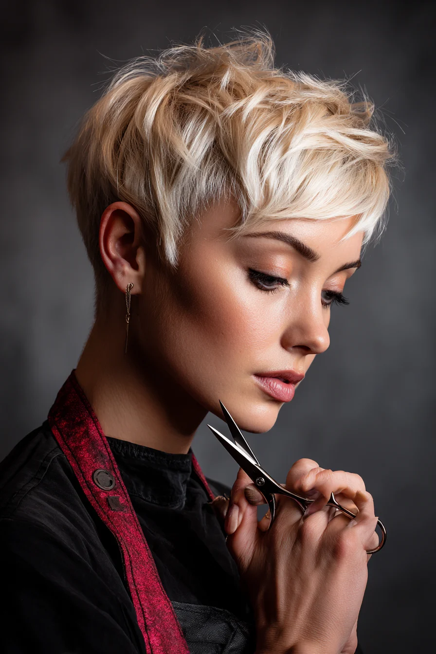 Choppy Textured Pixie with Long Feathered Fringe