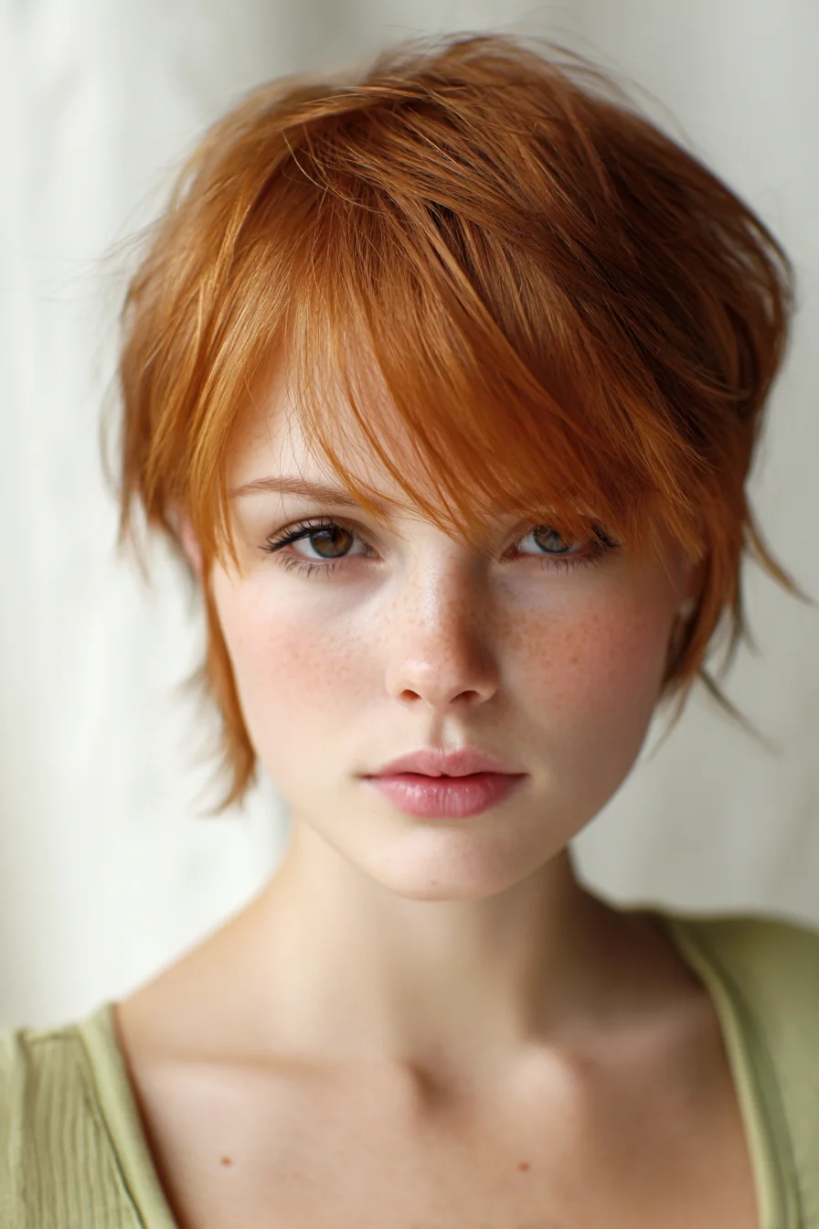 Choppy Textured Pixie with Long Side-Swept Fringe